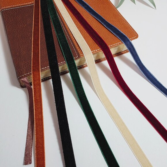 Handmade Velvet Bible Bookmark with Glass Beads & Embossed Leather Tab - Picture 3 of 10